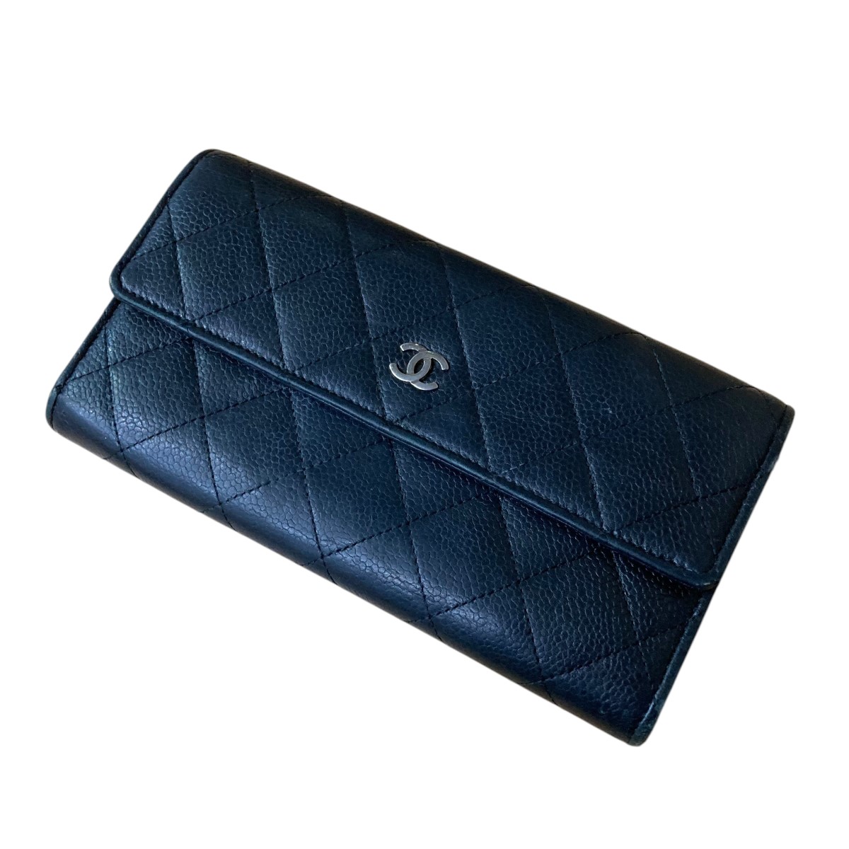【中古】 CHANEL キャビアスキンロングウォレット ブラック 【価格見直し】