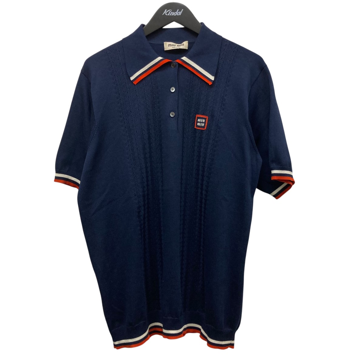 MIU MIU - miu miu ミュウミュウ Cotton Jersey Long Sleeve Polo Shirt コットンジャージー ポロシャツ MML951 140V ネイビー 38 miu miu ミュウミュウ Cotton Jersey Long Sleeve Polo Shirt