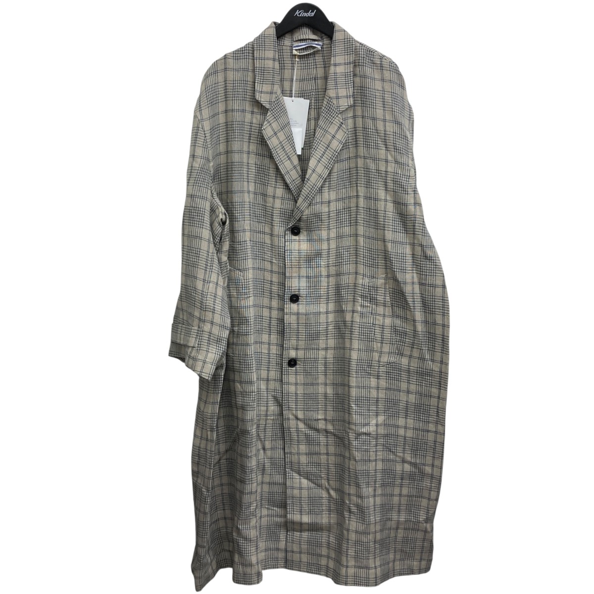 【中古】 Cristaseya ロングトレンチチェックコート ベージュ サイズ：L 【価格見直し】