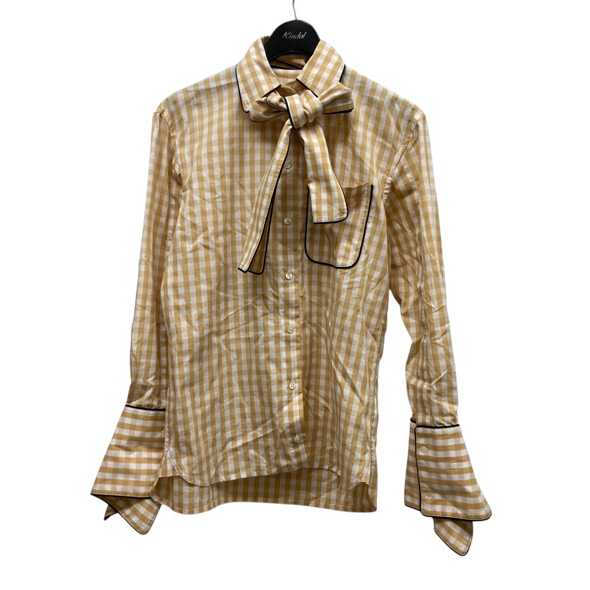 【中古】 J．W．ANDERSON チェックシャツ 65-11-0744-599 イエロー×ホワイト サイズ：34 【価格見直し】