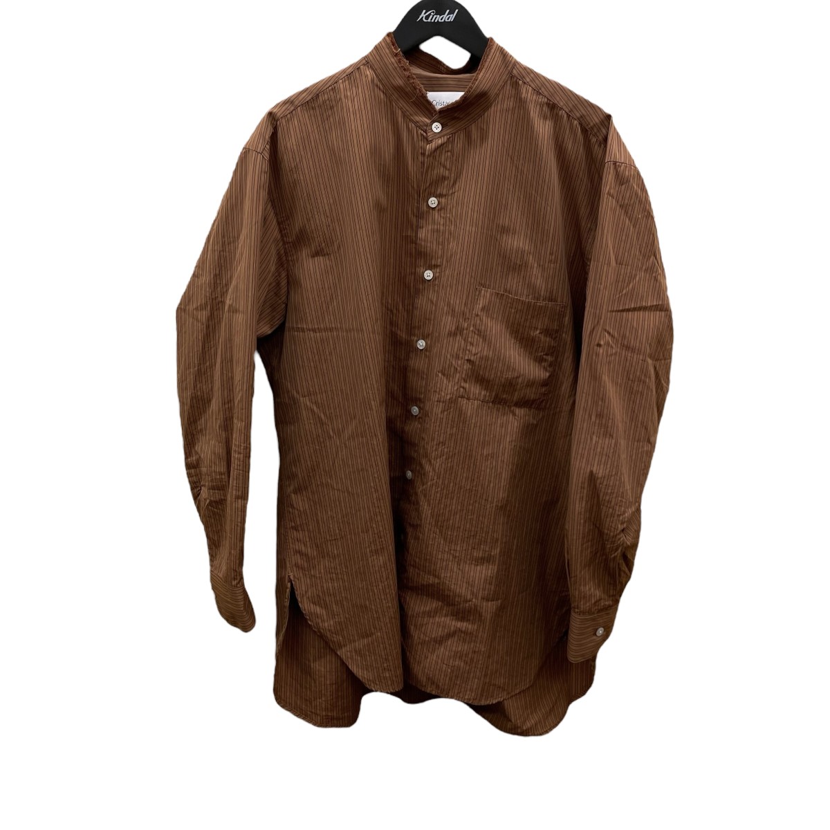 【中古】 Cristaseya×Salvatore Piccolo　 MAO SHIRT 長袖ストライプシャツ ブラウン サイズ：XL 【200226】（クリスタセヤ×サルヴァトーレ ピッコロ）