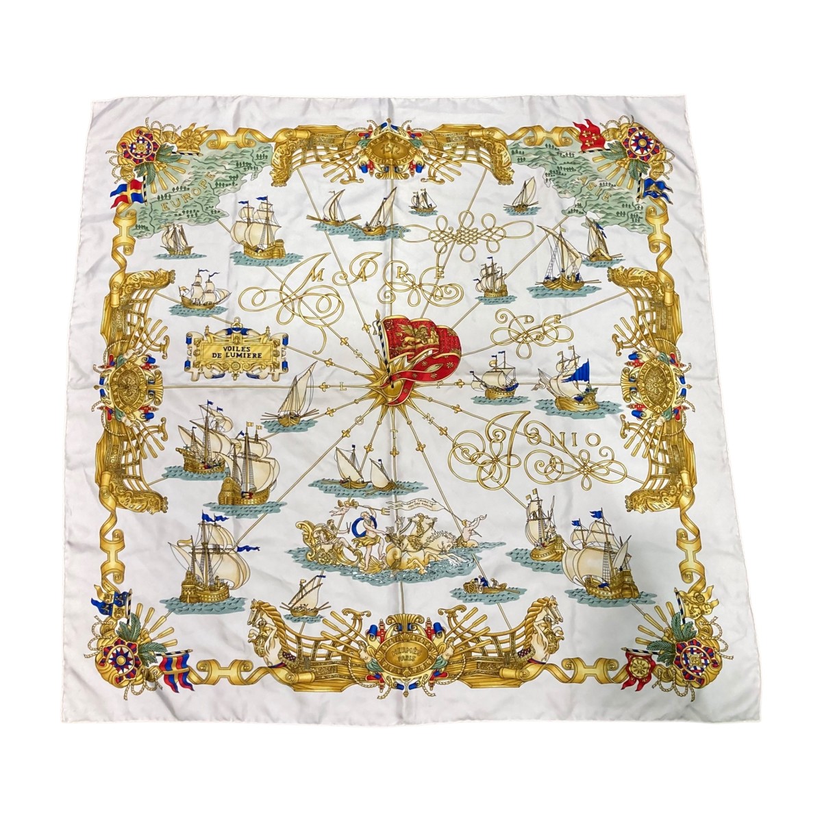 HERMES/エルメス カレ90 夜の海に光る航路灯 スカーフ g_074 エルメス カレ90 FEUX DE ROUTE APERCUS LA NUIT,EN MER 夜の海