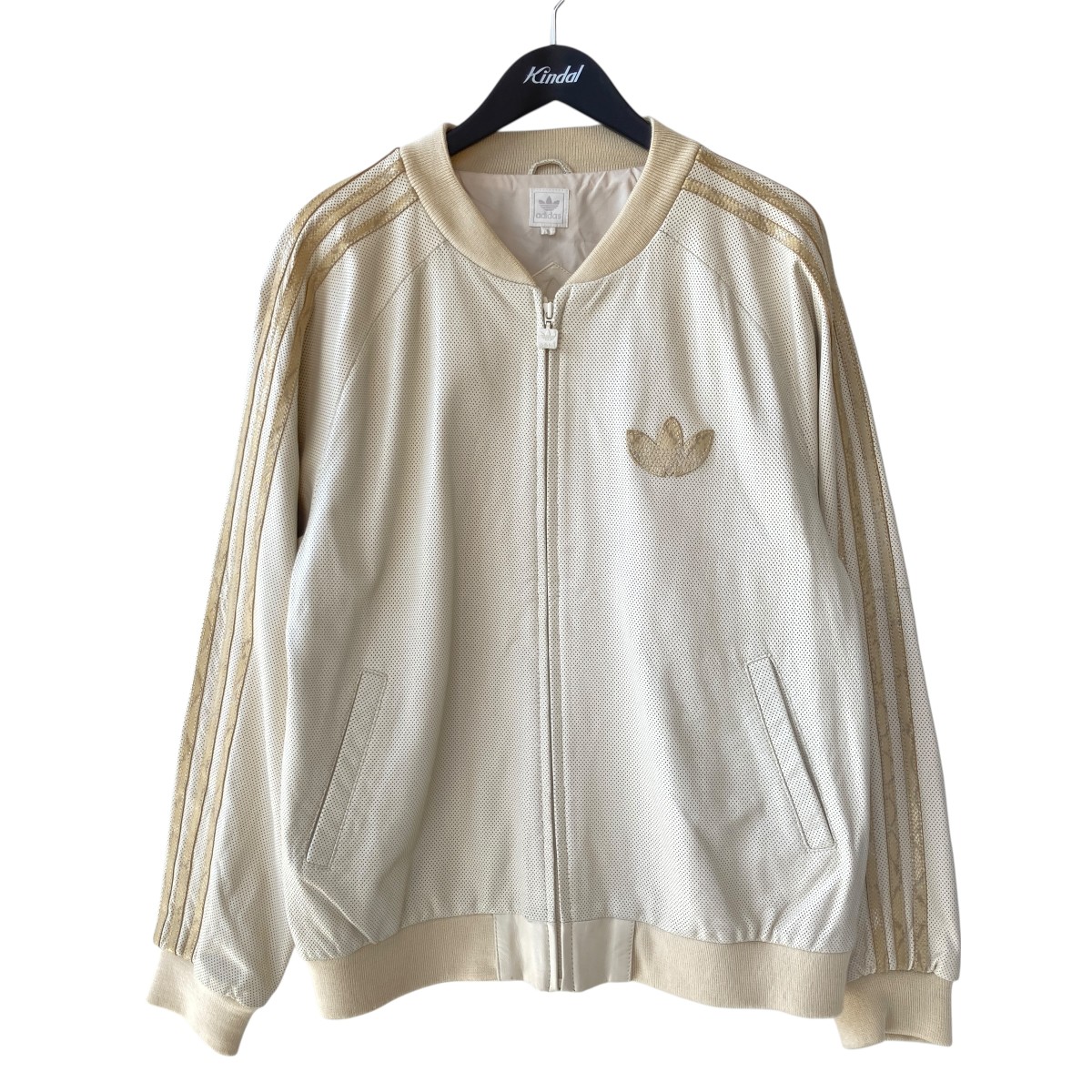 【中古】 adidas　 Punched leather python three-line blouson パンチング レザー パイソン スリーラインブルゾン ALF001 ベージュ サイズ：M 【120825】（アディダス）