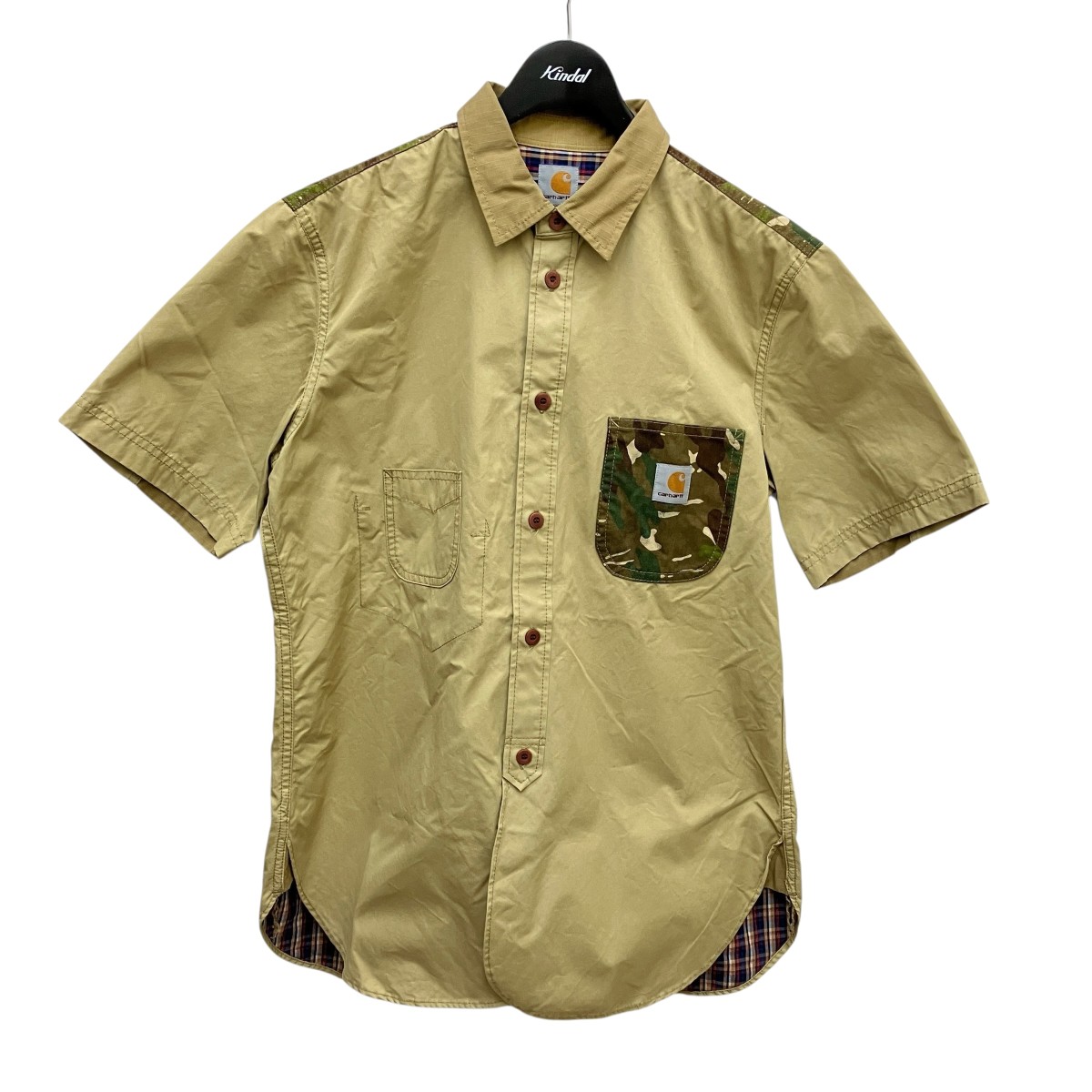 【中古】 eYe COMME des GARCONS JUNYAWATANABE MAN×CarHartt　 カモフラ切替 半袖シャツ WC-B905 ベージュ サイズ：M 【080426】（アイジュンヤワタナベコムデギャルソンマン×カーハート）