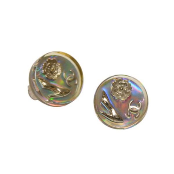【中古】 CHANEL 1997年製 Vintage　97P クリア オーロラ ラウンド イヤリング クリア 【価格見直し】