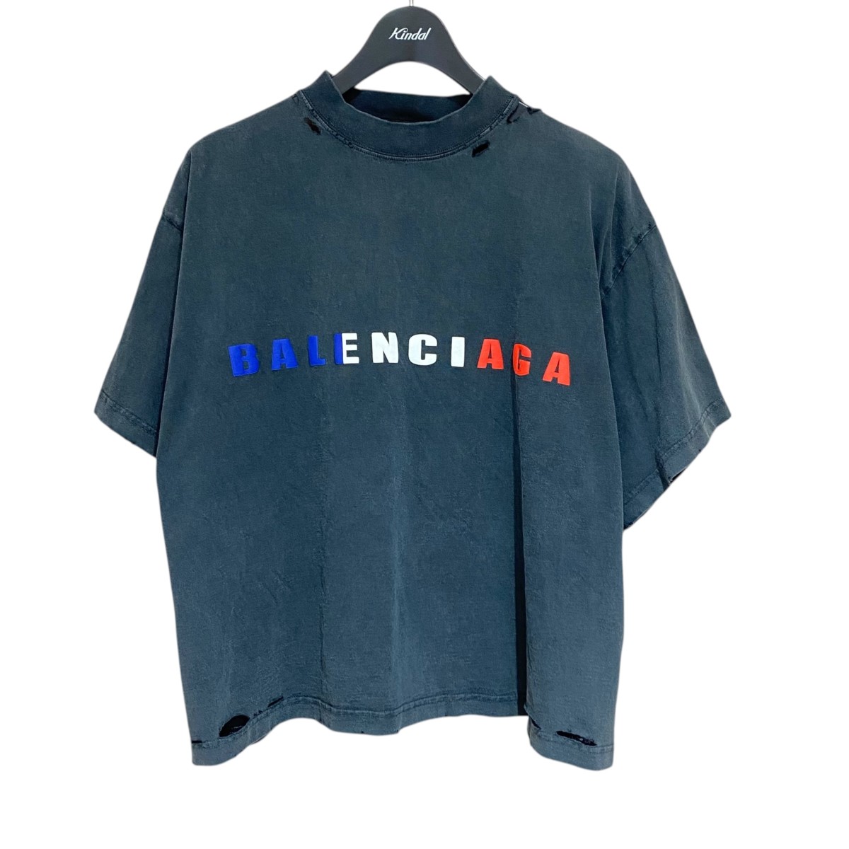 【中古】 BALENCIAGA　 InternationalクロップドTシャツ ダメージ加工 818431 フェードブラック サイズ：L 【110326】（バレンシアガ）