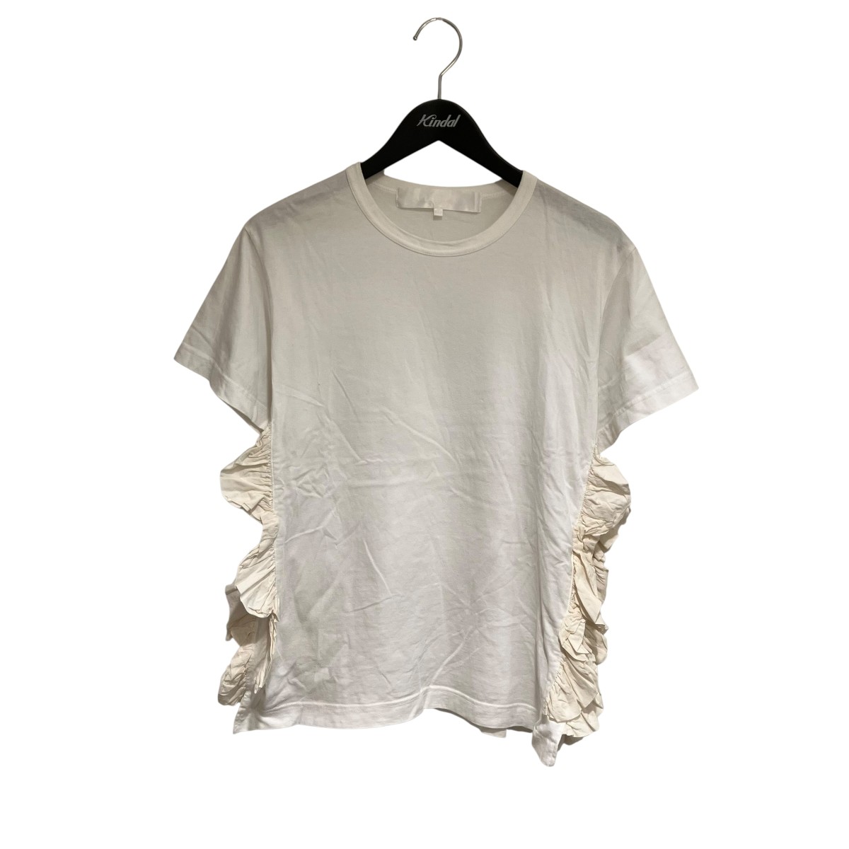 【中古】tao COMME des GARCONS 綿天竺×綿はりつけ台生産物染半袖Ｔシャツ フラウンス半袖カットソー TM-T009 白いこと 大いさ：M 【260526】（タオコムデギャルソン）