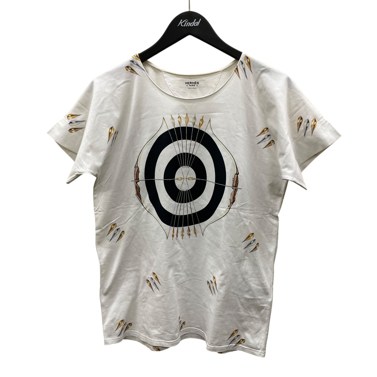 馬具デザイン●HERMES カットソー Tシャツ 総柄 ベルト ホワイト S相当 馬具デザイン○HERMES カットソー Tシャツ 総柄 ベルト ホワイト