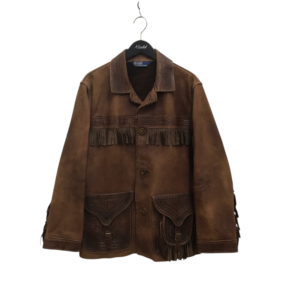 【中古】POLO RALPH LAURENフリンジ カービング ウエスタン レザージャケット ブラウン サイズ：L【価格見直し】｜ブランド古着のカインドオル 72,963円