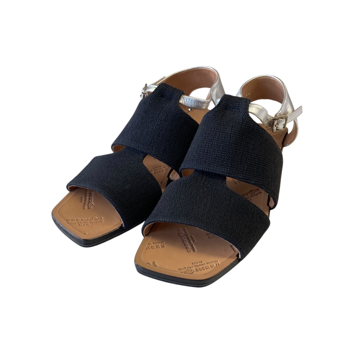 【中古】<br>Maison Margiela<br>LEATHER CANVAS OPEN TOE SANDAL サンダル S38WP0338 ブラック×シルバー サイズ：36<br>【価格見直し】
