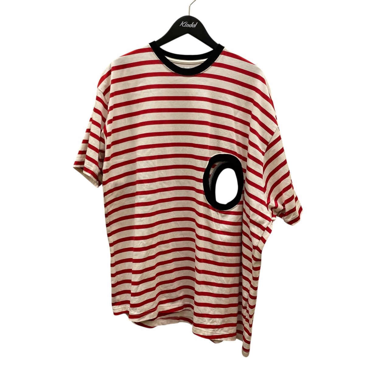 【中古】NOMARHYTHM TEXTILE Stripe 4 Holes Tee 縞模様大広間ティーシャツ N39-TP02 赤いこと 大いさ：1 【170426】（ノーマリズムテキスタイル）