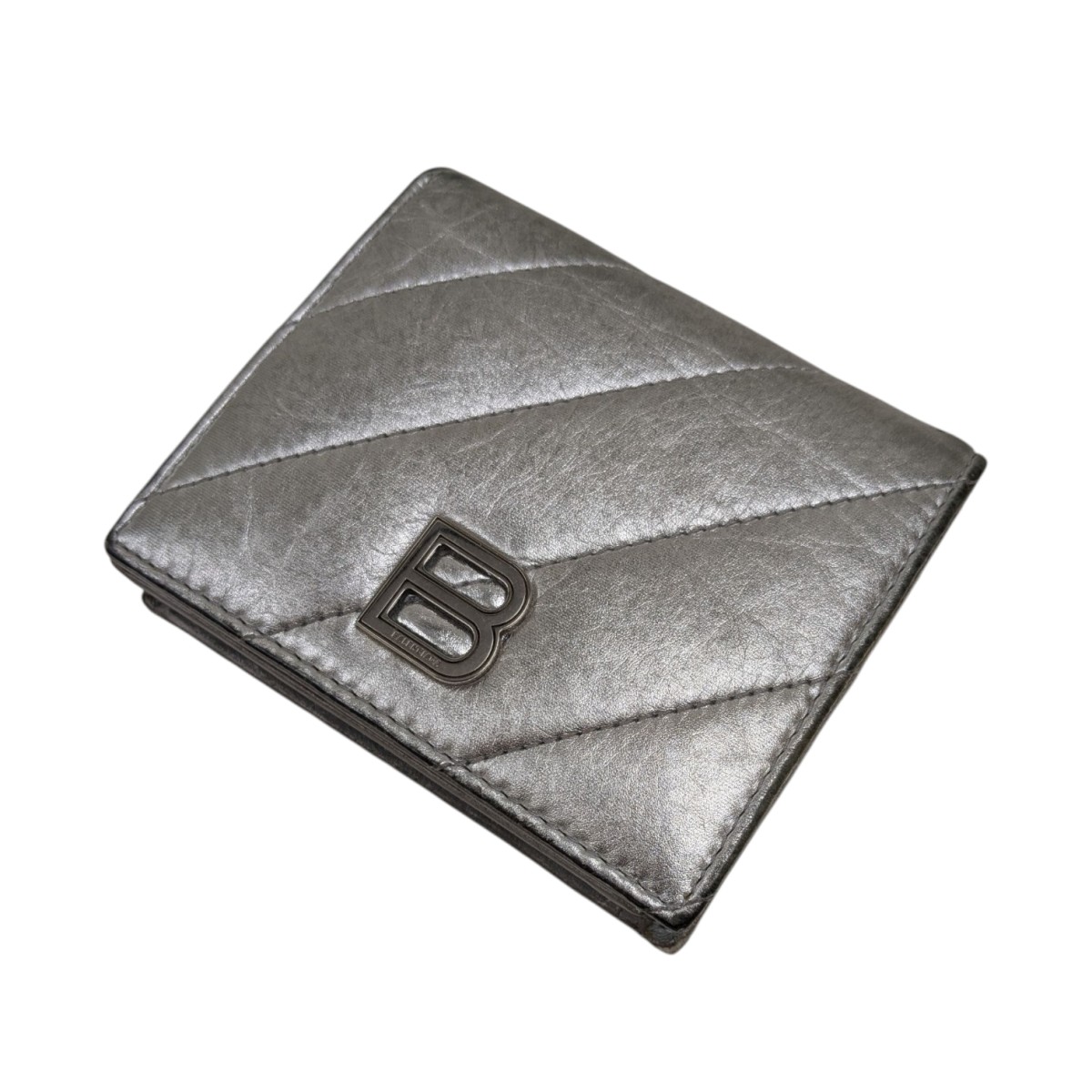 【中古】BALENCIAGA CRASH2つ折り紙入れ しろがね色 【050925】（バレンシアガ）
