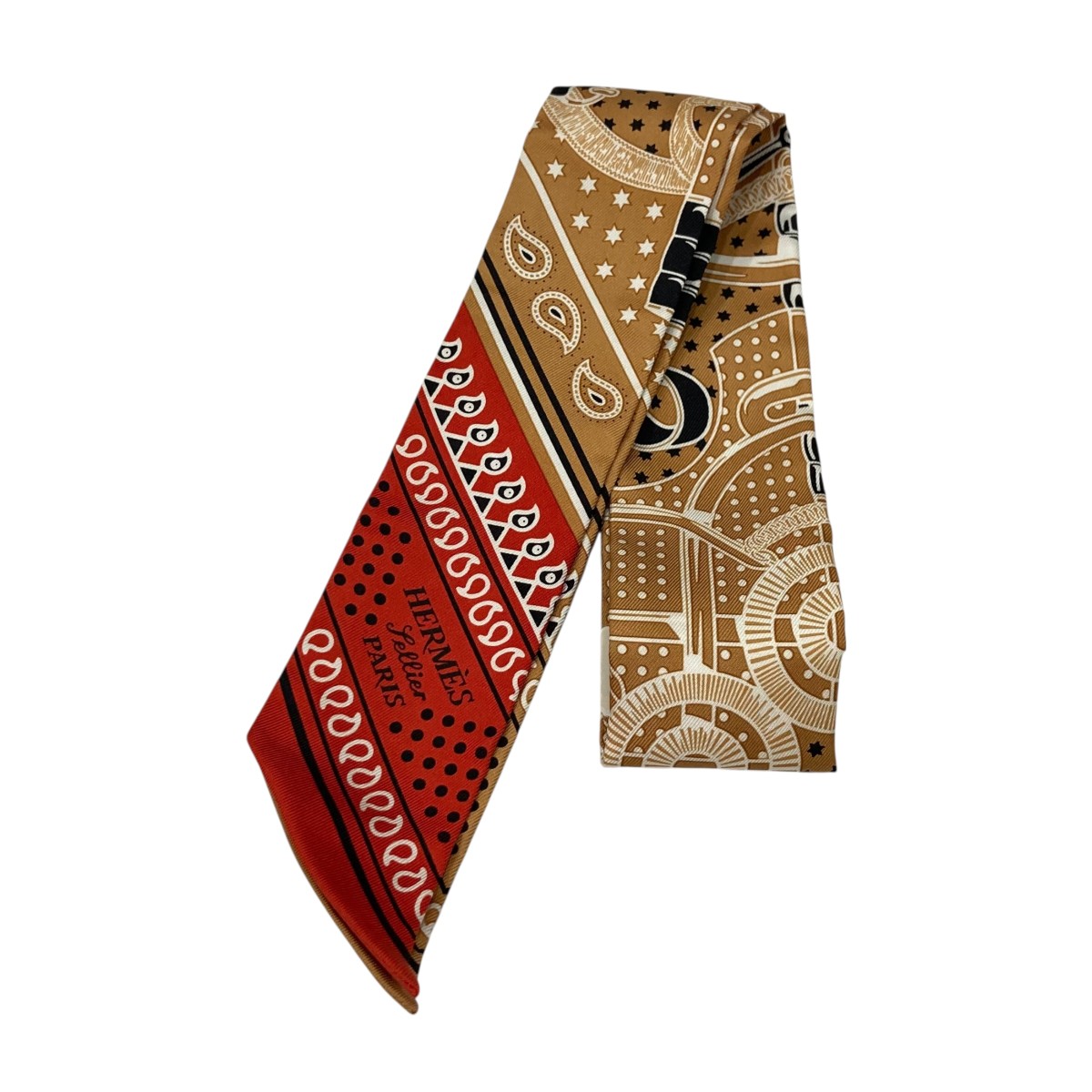 【中古】 HERMES Eperon d’Or Bandana ツィリー ベージュ×レッド 【価格見直し】