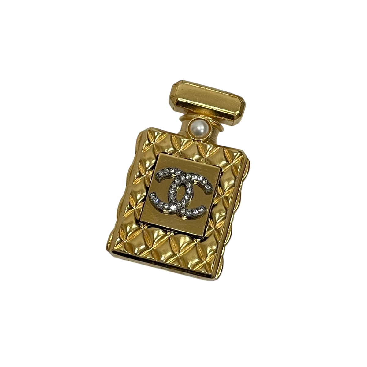 【中古】 CHANEL ココマークラインストーン マトラッセ 香水瓶ブローチ ゴールド 【価格見直し】