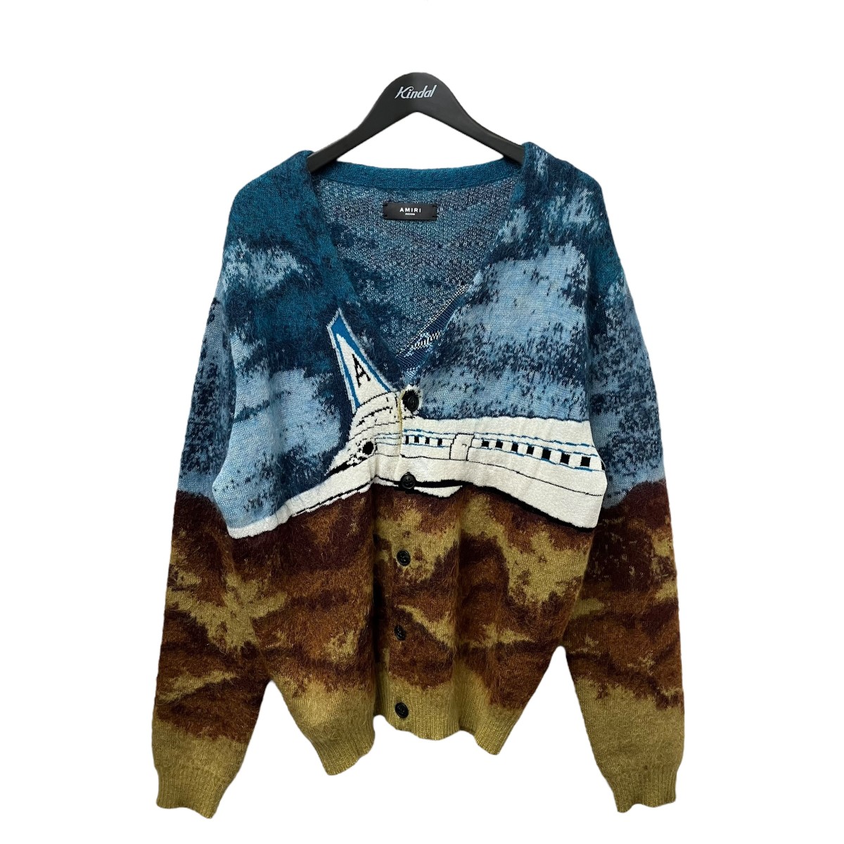 【中古】 AMIRI　 Airplane Intarsia Mohair 2020 カーディガン ブルー×ブラウン サイズ：38 【200326】（アミリ）