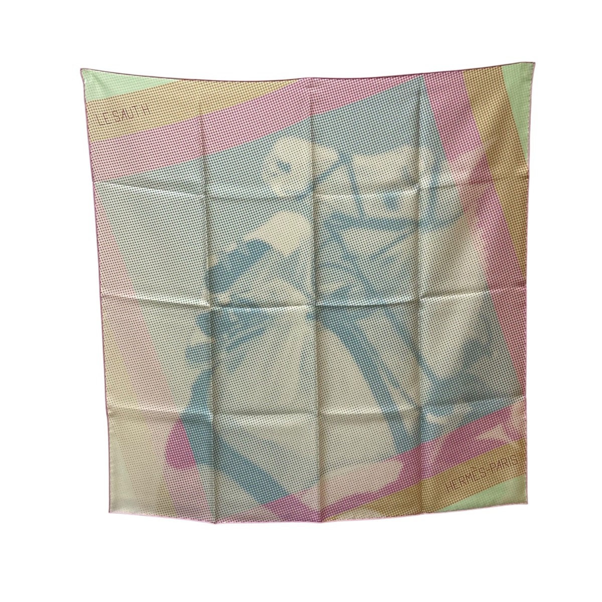 【中古】 HERMES LE SAUT H ホース スカーフ アイボリー×パープル 【価格見直し】