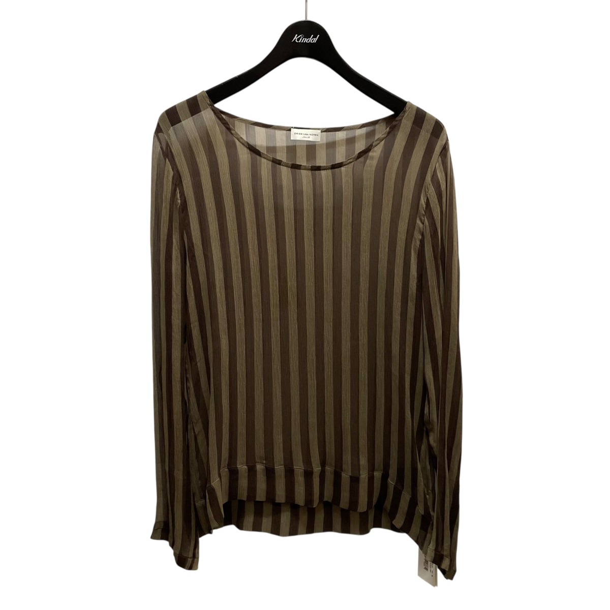 【中古】 DRIES VAN NOTEN ストライプ シースルーロングカットソー 241-010713 ブラウン サイズ：38 【価格見直し】
