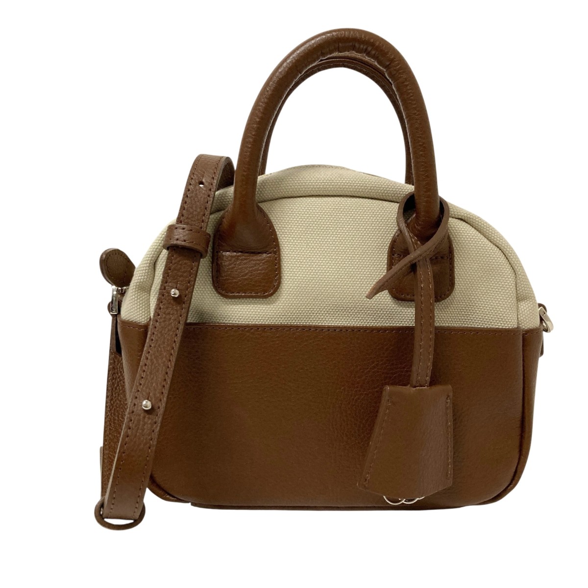 【中古】<br>Rich I<br>S．DOME CANVAS ＆ LEATHER BOSTON BAG SMALL 2WAYショルダーバッグ RICH I 07 B 08 ベージュ×ブラウン<br>【価格見直し】