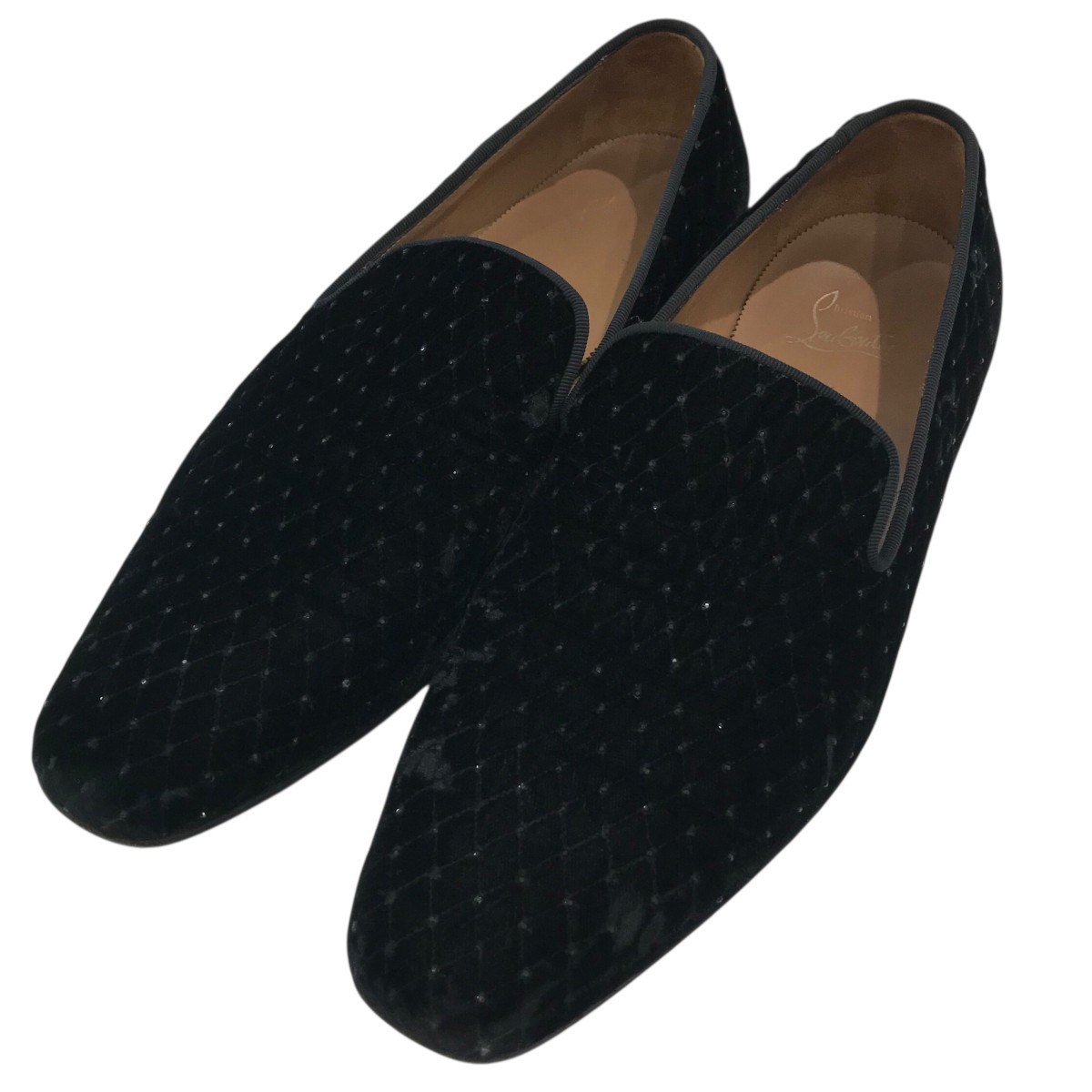 【中古】 Christian Louboutin ベロアラインストーンスリッポン ブラック サイズ：40 1/2（25.5相当） 【価格見直し】