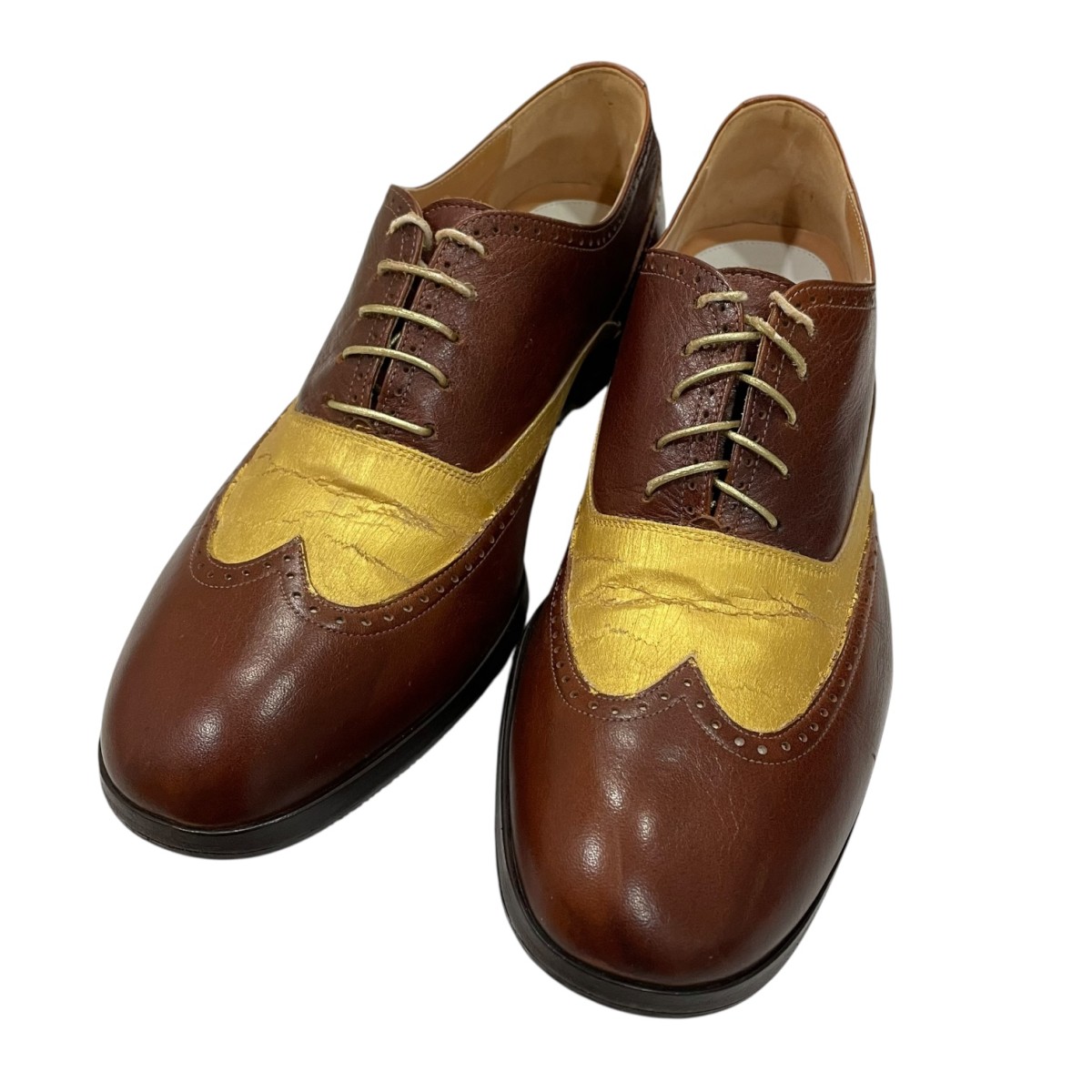 【中古】 Martin Margiela22 レザーシューズ ブラウン×ゴールド サイズ：41 【価格見直し】 12,366円