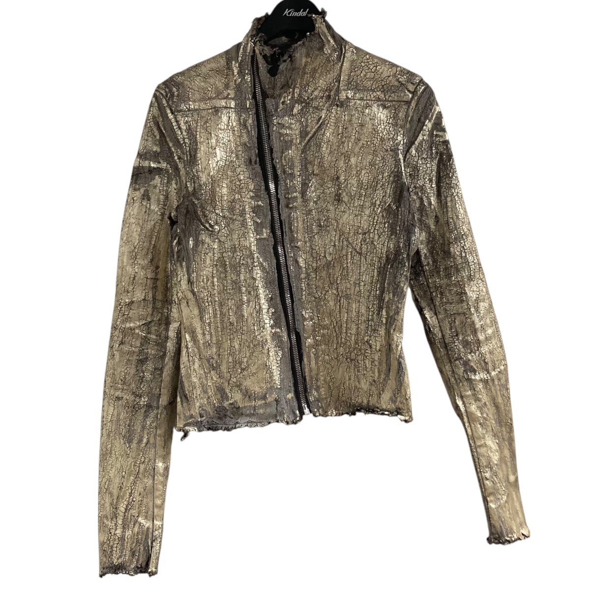 【中古】RICK OWENSペイントダイアゴナルジップアップジャケット ゴールド×シルバー サイズ:42【価格見直し】|ブランド古着のカインドオル