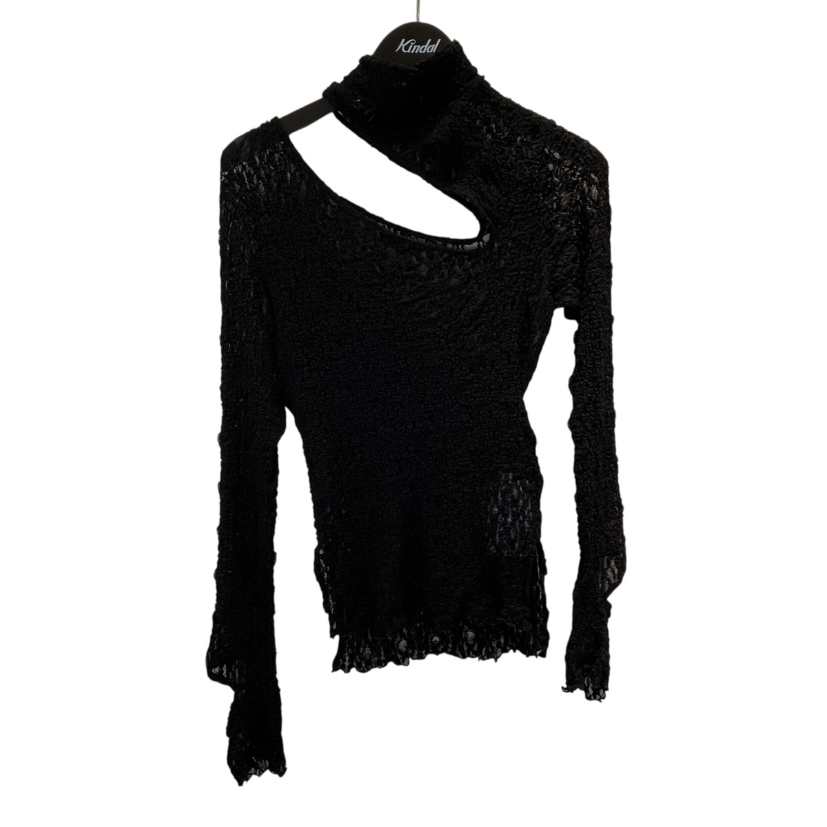 【中古】LIMI feu 25AW FLOWER SHIRRING SLIT HIGH NECK T-SHIRT LL-T03-630 黒いこと 大きさ：2 【170925】（リミフゥ）