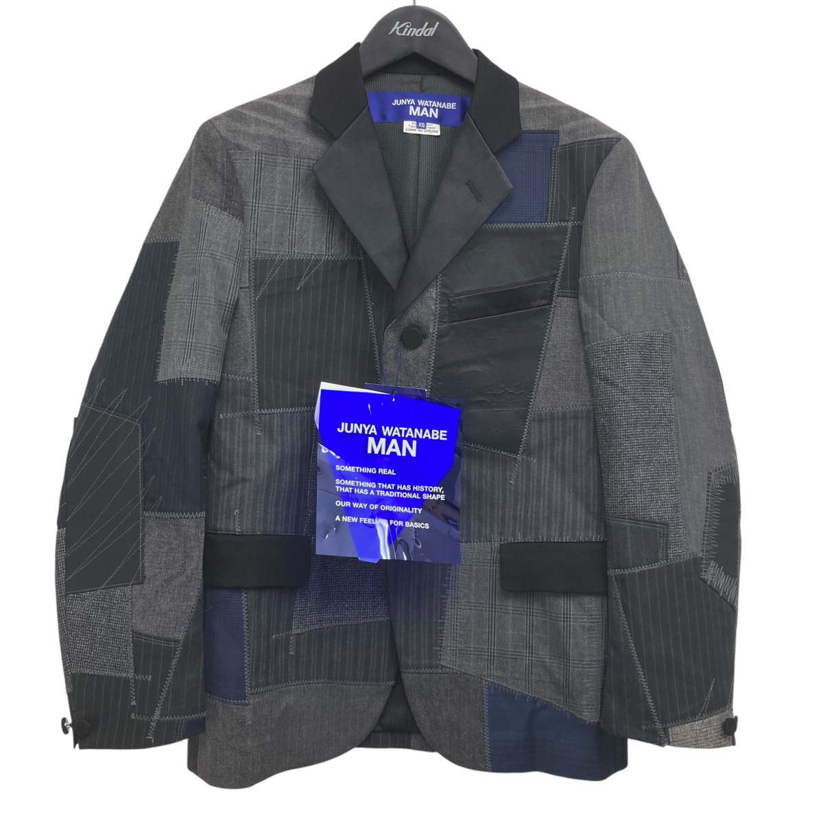 【中古】 CDG JUNYA WATANABE MAN パッチワークテーラードジャケット ブラック×グレー サイズ：XS 【価格見直し】