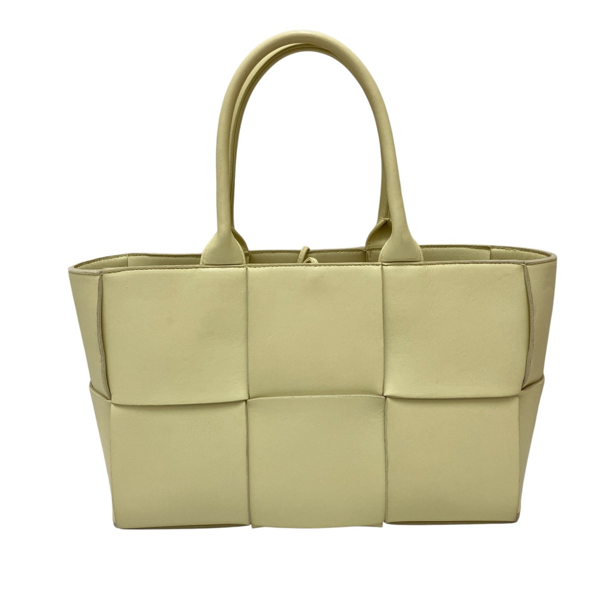 【中古】\u003cBR\u003eBOTTEGA VENETA\u003cBR\u003eスモールアルコ トート イントレチャート トートバッグ 黄色\u003cBR\u003e【通貨価値思いなおす】