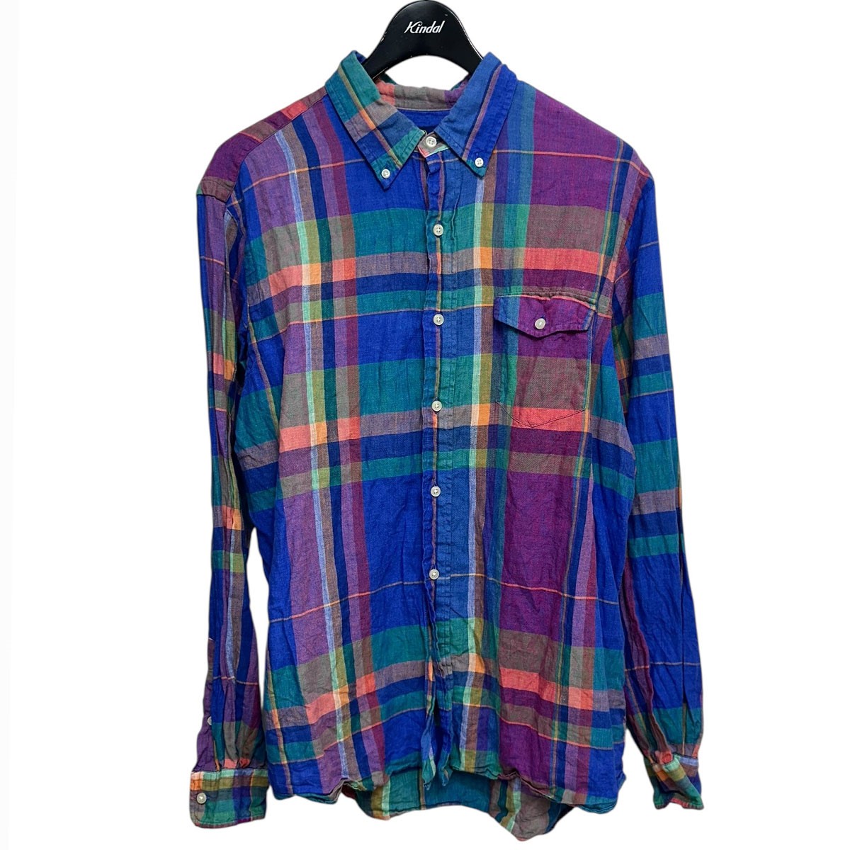 【中古】 POLO RALPH LAUREN　 チェックリネンシャツ マルチカラー サイズ：L 【220925】（ポロラルフローレン）