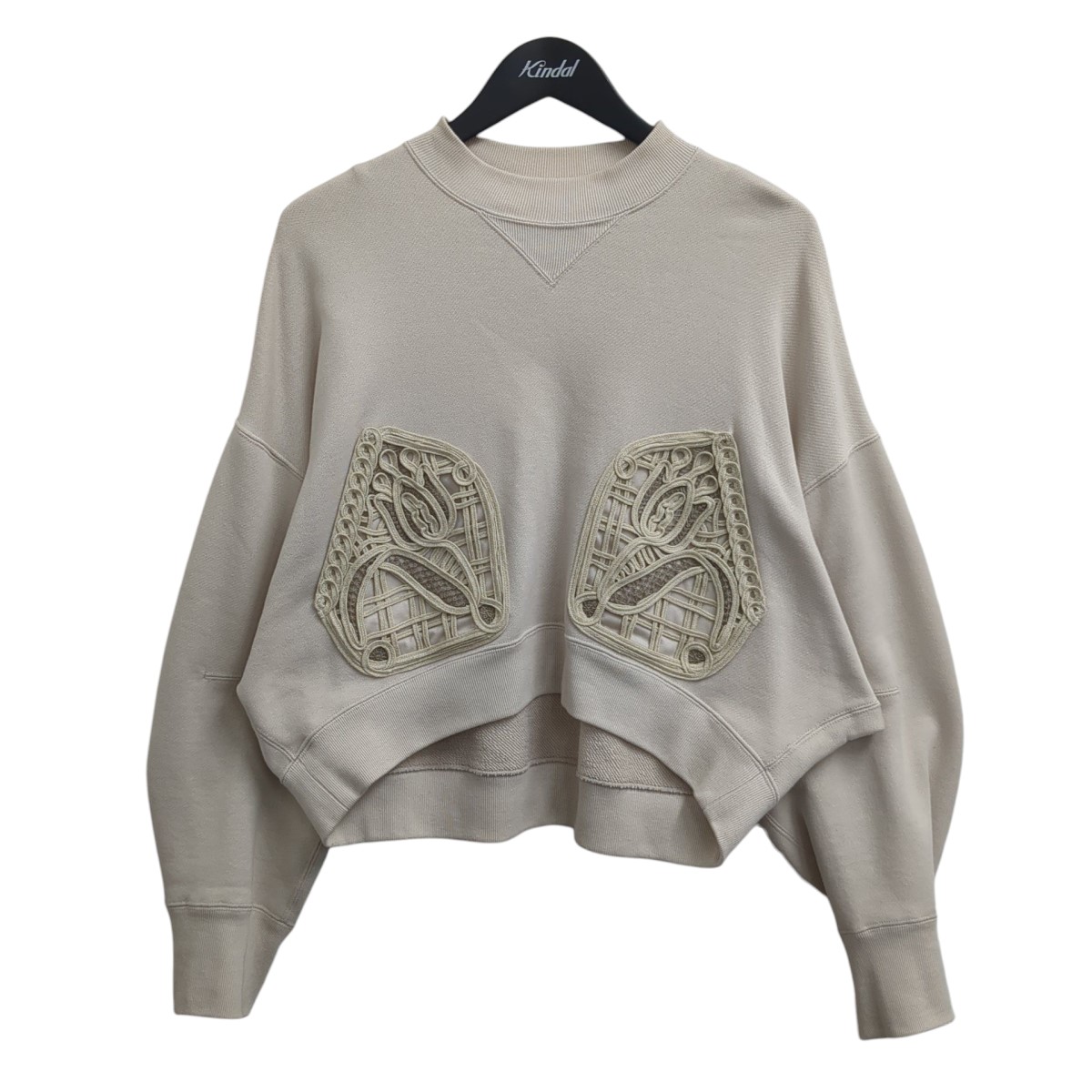 【中古】 mame kurogouchi　 25SS Cording Embroidery Cropped Sweatshirt スウェット MM25SS-JS051 ベージュ サイズ：2 【240925】（マメクロゴウチ）