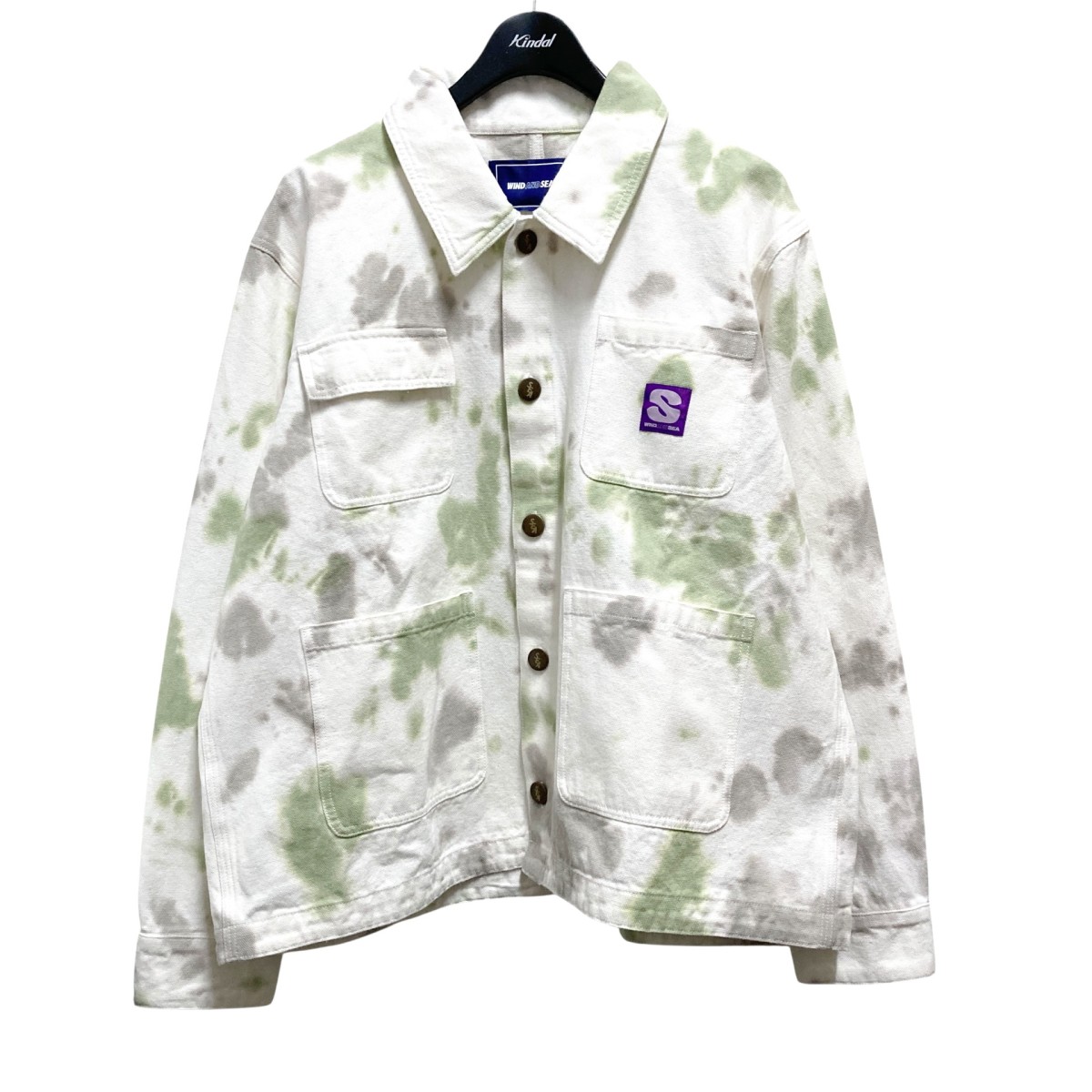 【中古】WIND AND SEAUneven Dye Cover All カバーオール WDS O DYED 24 Q4 JK 01 ホワイト×グリーン サイズ:L【価格見直し】|ブランド古着のカインドオル