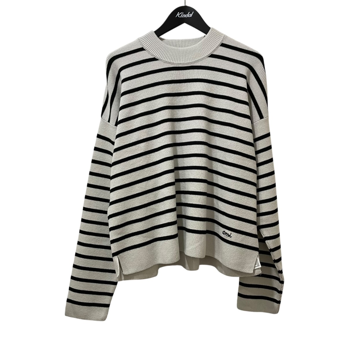 【中古】<br>AMI Alexandre Mattiussi<br>ボーダー柄 長袖ニット UKS036．KN0041 アイボリー×ブラック サイズ：L<br>【価格見直し】