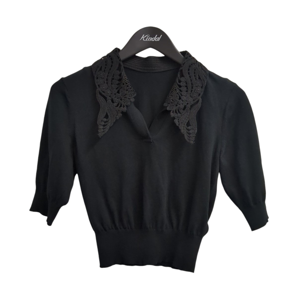 【中古】 mame kurogouchi 25AW Embroidery Collar Knitted Top ニットポロシャツ MM25FW-KN037 ブラック サイズ:2 【250925】(マメクロゴウチ)