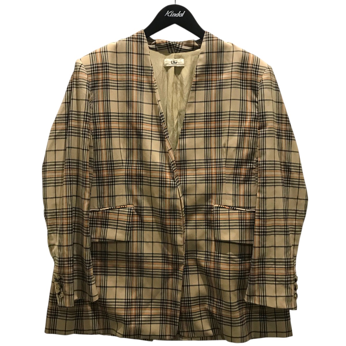 【中古】Uhr 【Over Jacket】 チェックオーバージャケット 22AWUhr-JK291 ベージュ 大きさ：36 【170326】（ウーア）