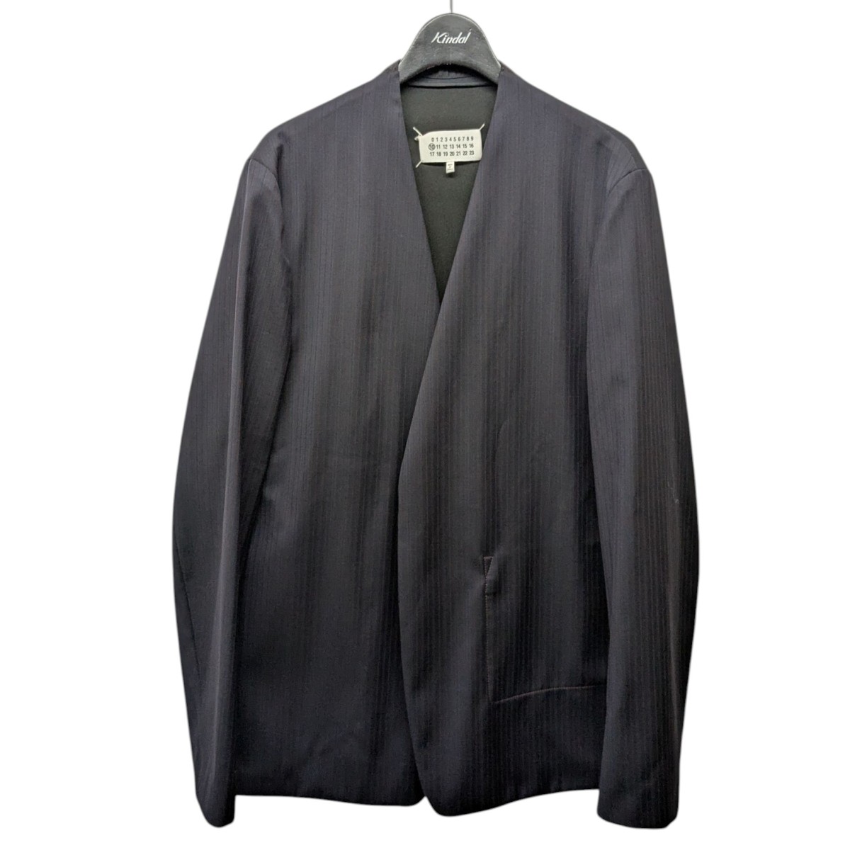 【中古】 Maison Margiela10 20SS ストライプノーカラージャケット ネイビー×オレンジ サイズ：46 【価格見直し】