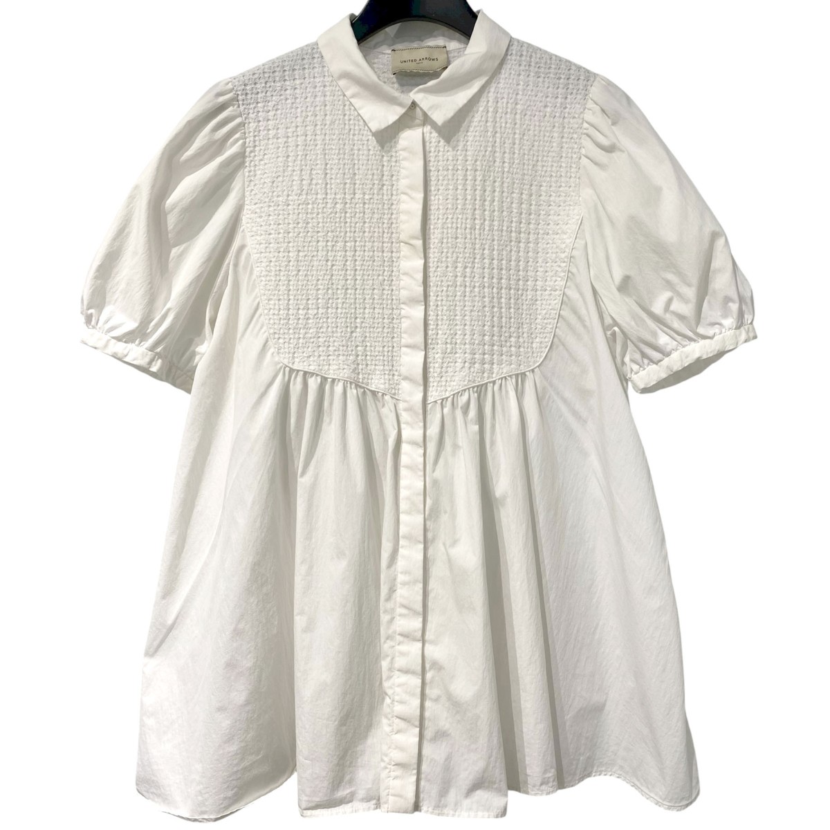 【中古】 UNITED ARROWS　 24SS エンブロイダリー コンビ ショートスリーブブラウス ホワイト サイズ：FREE 【011025】（ユナイテッドアローズ）