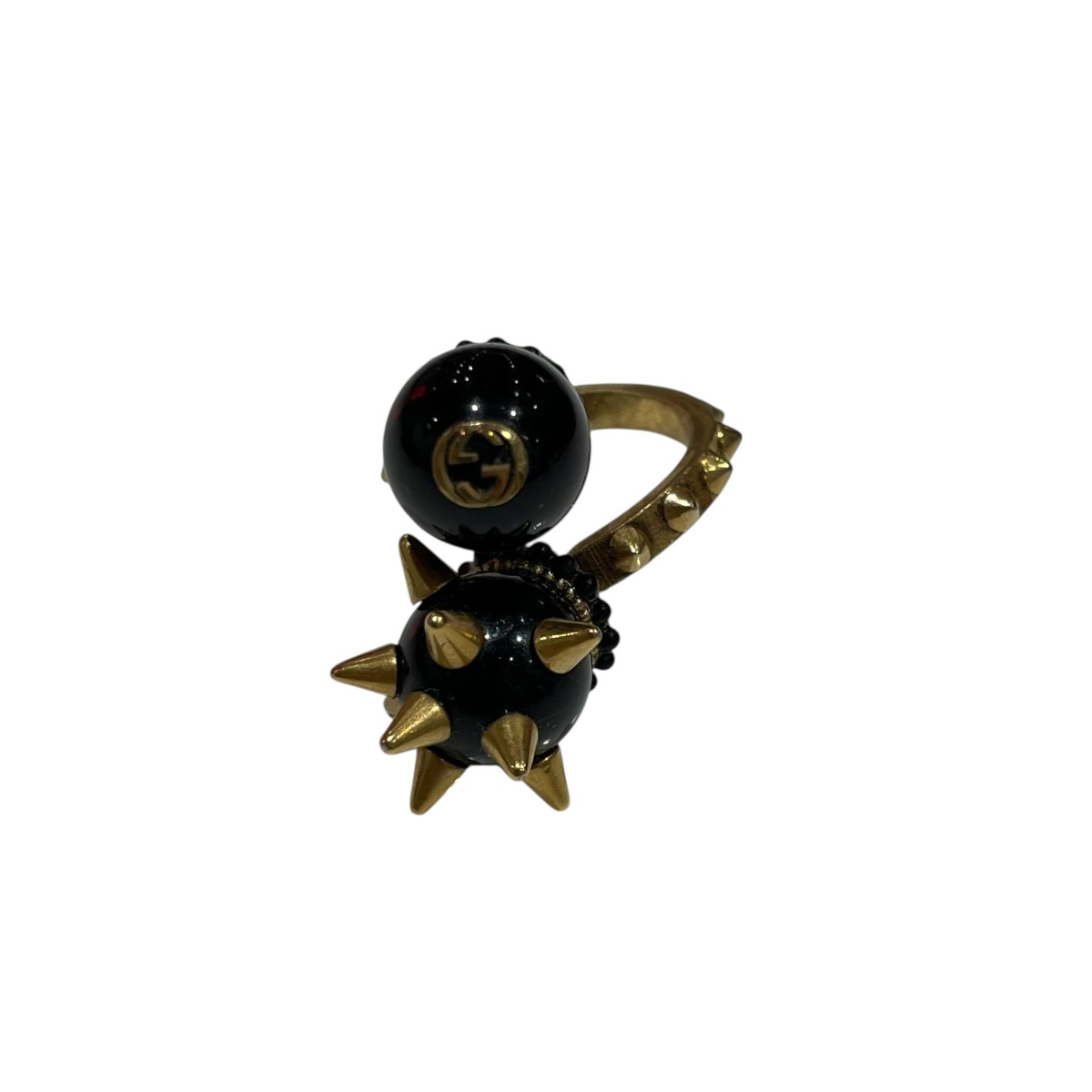 【中古】GUCCI スパイクどんぶり鉢 スタッズリング ゴールド・黒いこと 大きさ：13号 【021025】（グッチ）