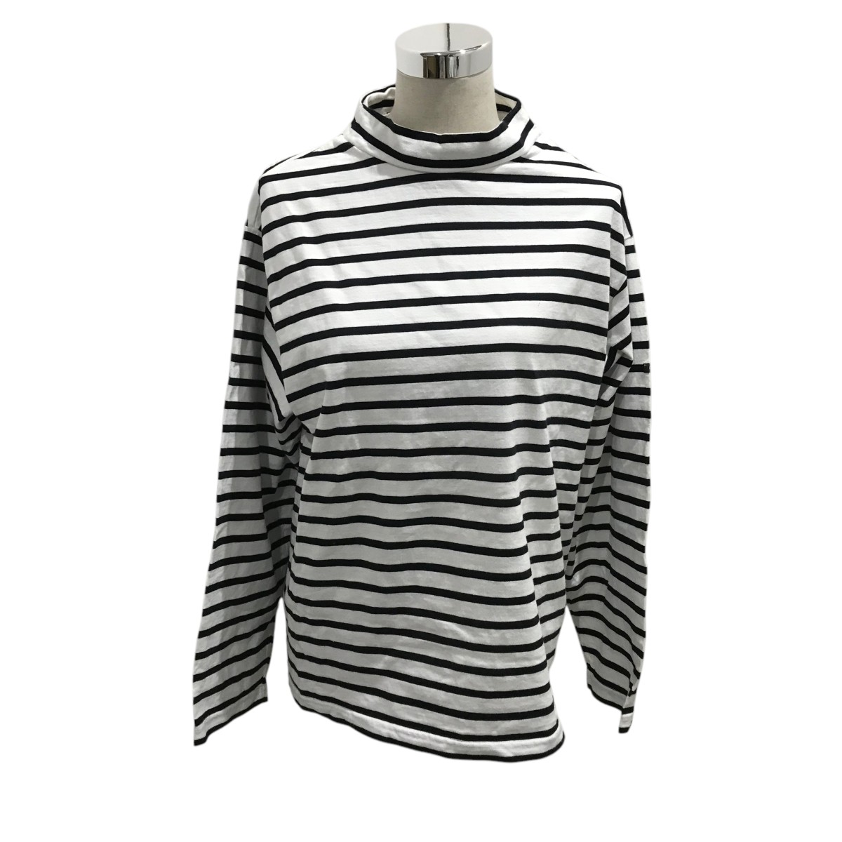 【中古】 OUTIL ハイネックボーダーTシャツ ホワイト×ブラック サイズ：0 【価格見直し】