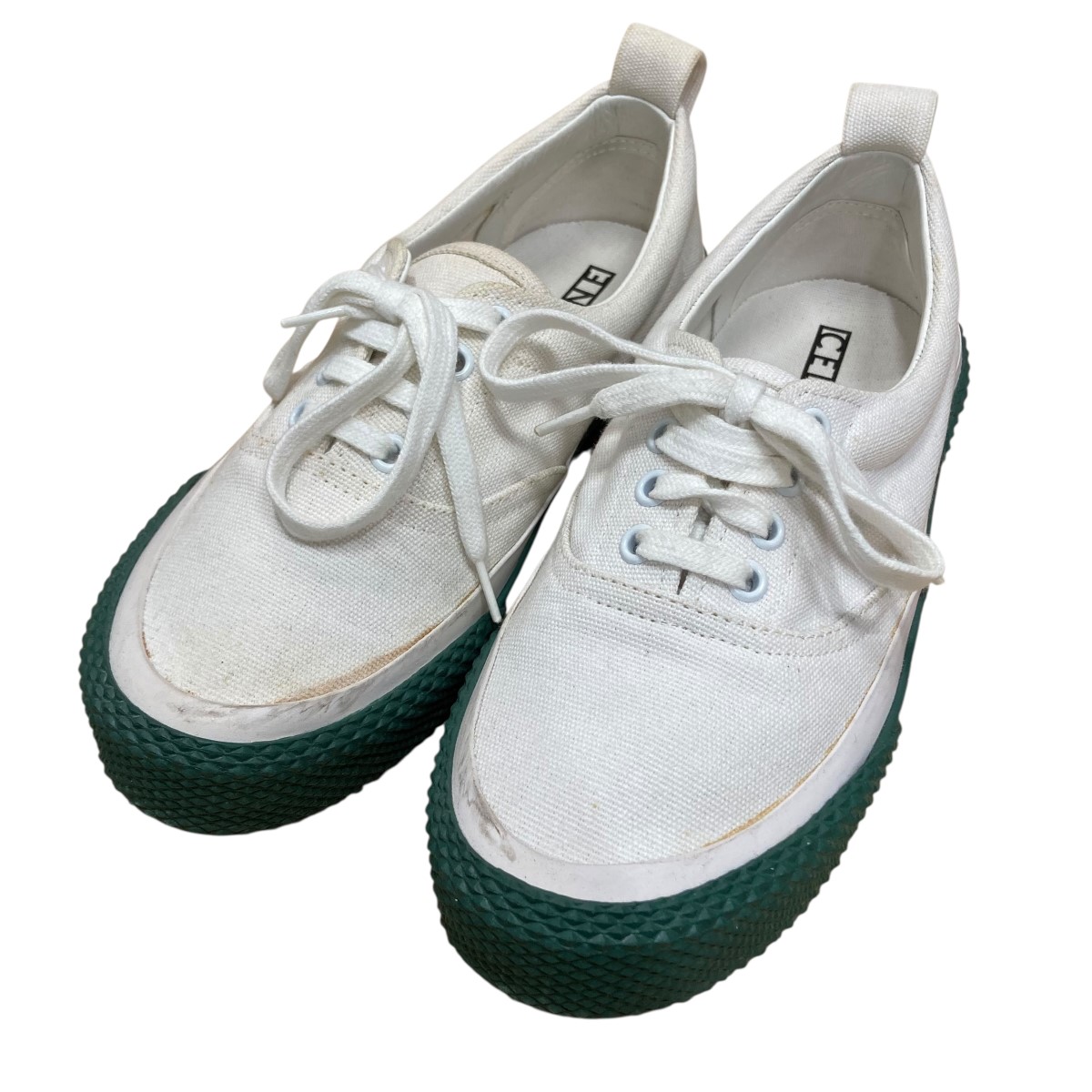 【中古】 CELINE ローカットスニーカー ホワイト×グリーン サイズ：37 【価格見直し】