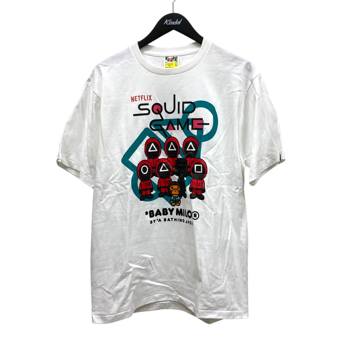 【中古】 A BATHING APE×Squid Game Baby Milo プリント半袖カットソー ホワイト サイズ：L 【価格見直し】