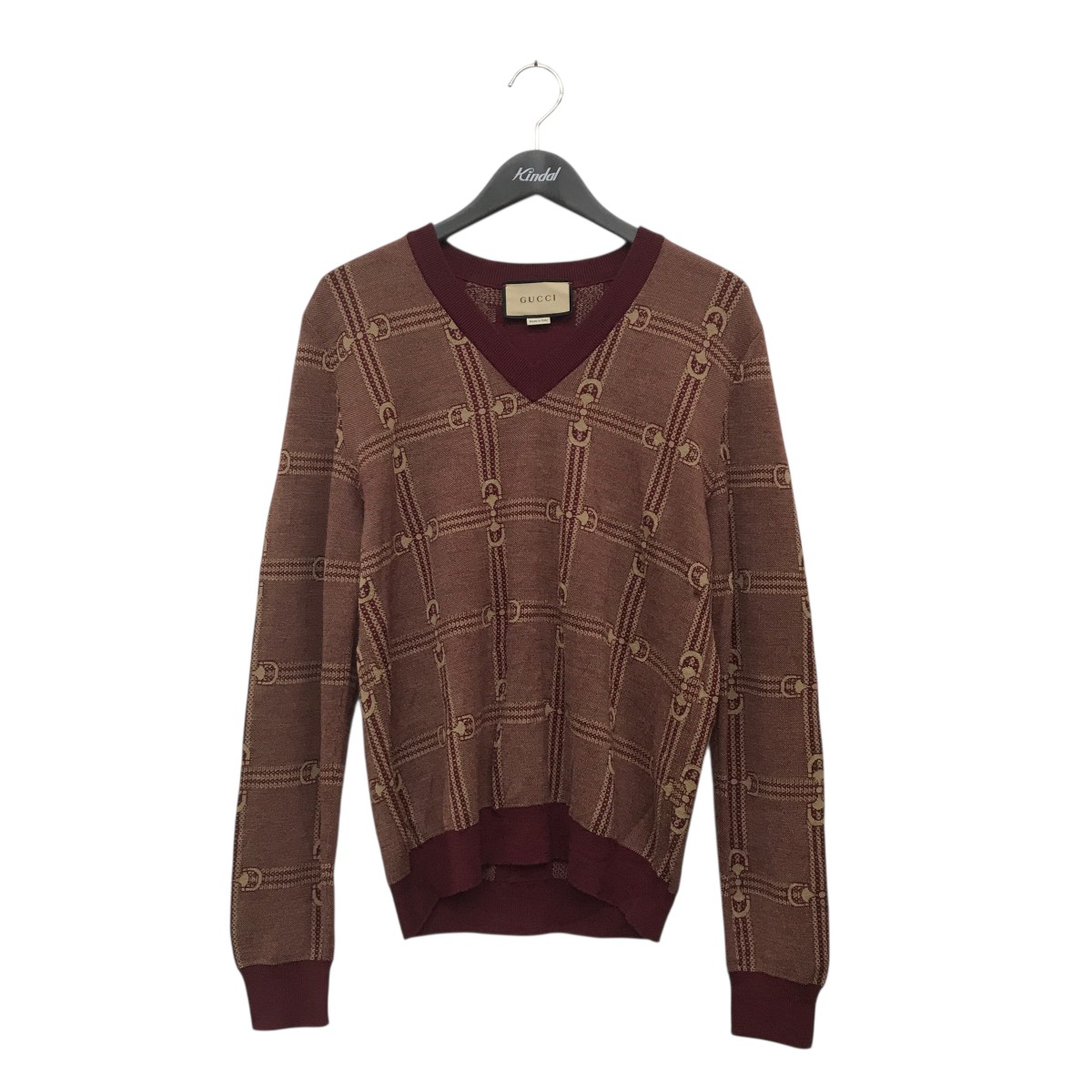 【中古】<br>GUCCI<br>Vネックニット 716358 ワインレッド サイズ：L<br>【価格見直し】
