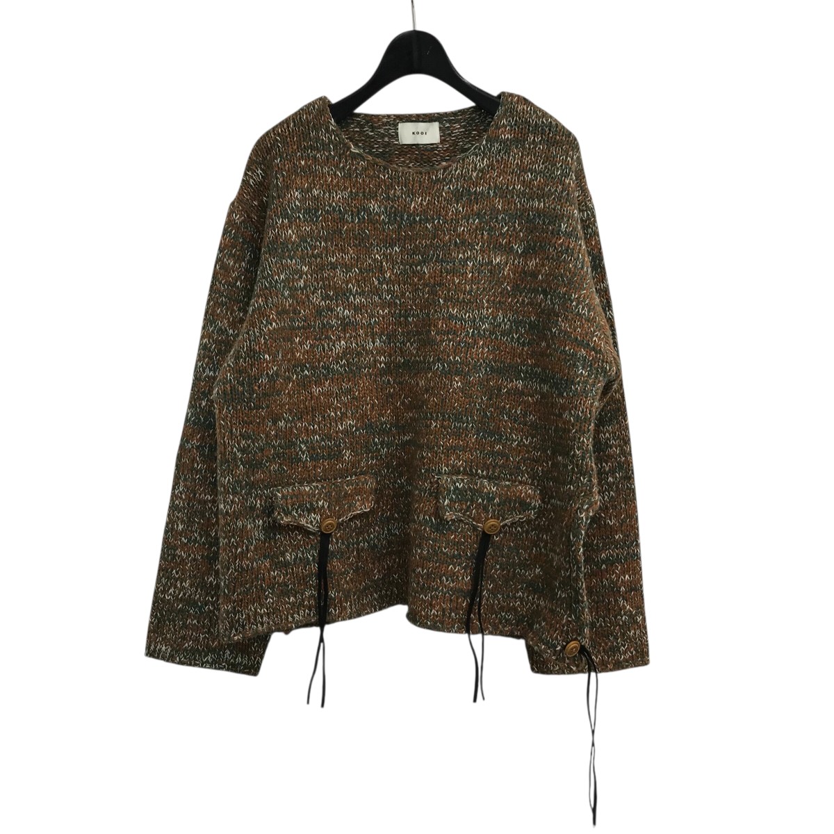 【中古】 KOOI ポケットデザインニット 24KO AW17 モスグリーン×マルチカラー サイズ：1 【価格見直し】