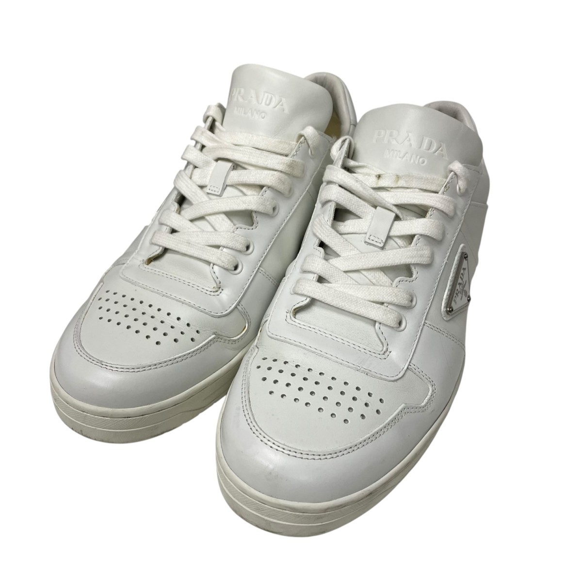 プラダ　シューズ　ホワイト　8 プラダPRADA レザーシューズ白サイズ8 1/2