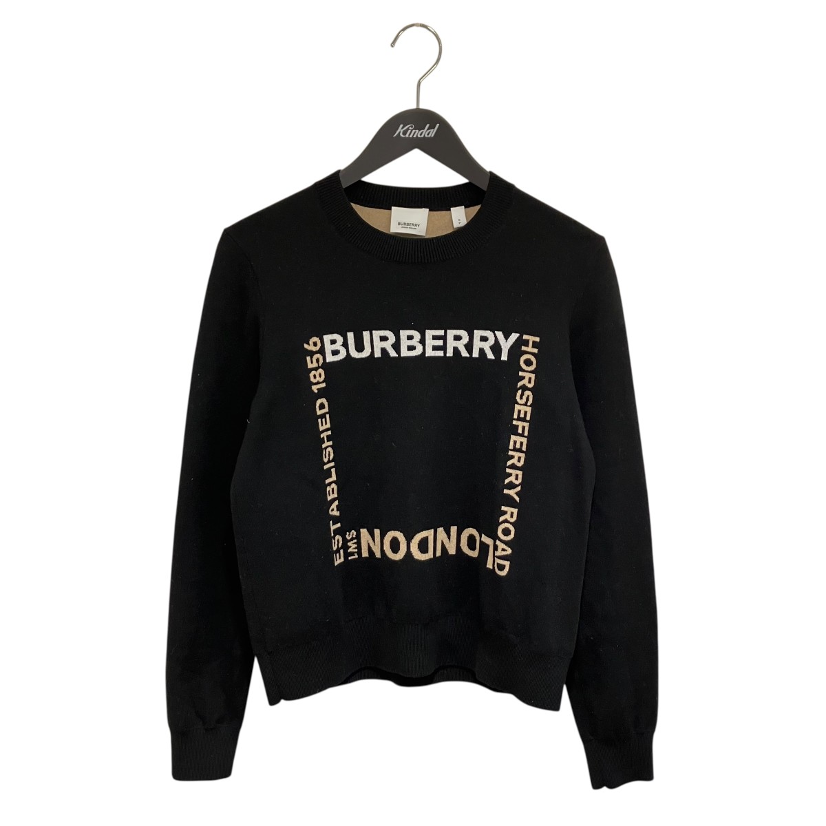 【中古】 BURBERRY ホースフェリー スクエア ウールブレンド ジャカードロゴ セーター 8052414 ブラック サイズ：S 【価格見直し】