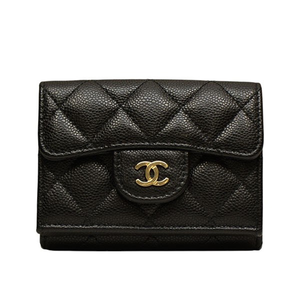 【中古】 CHANEL　 キャビアスキン　クラシック スモール フラップウォレット　二つ折り財布　AP0230 ブラックキャビア 【151025】（シャネル）