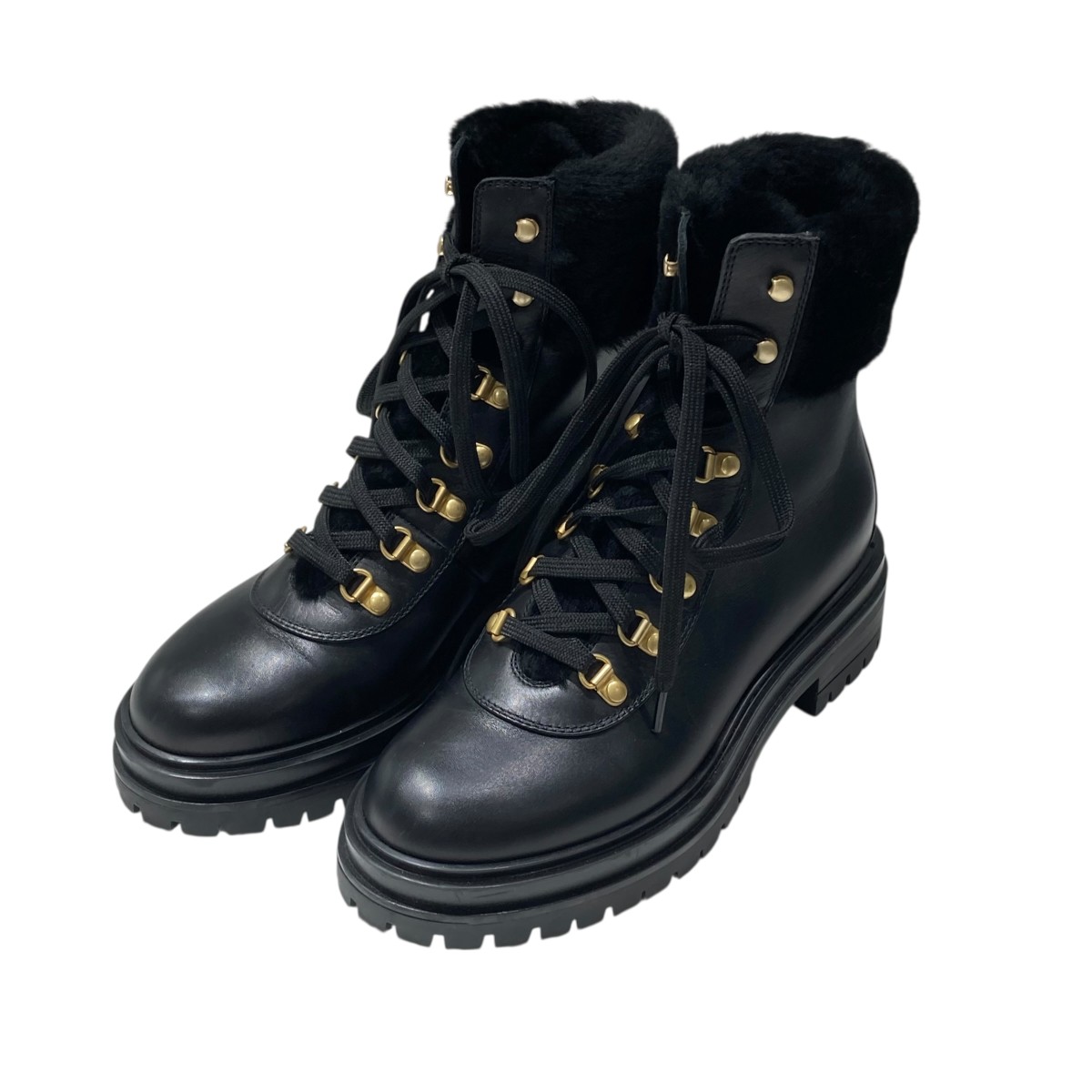 【中古】<br>Gianvito Rossi<br>レースアップ ショートブーツ 73498 ブラック サイズ：35 1/2(22.0cm相当）<br>【価格見直し】