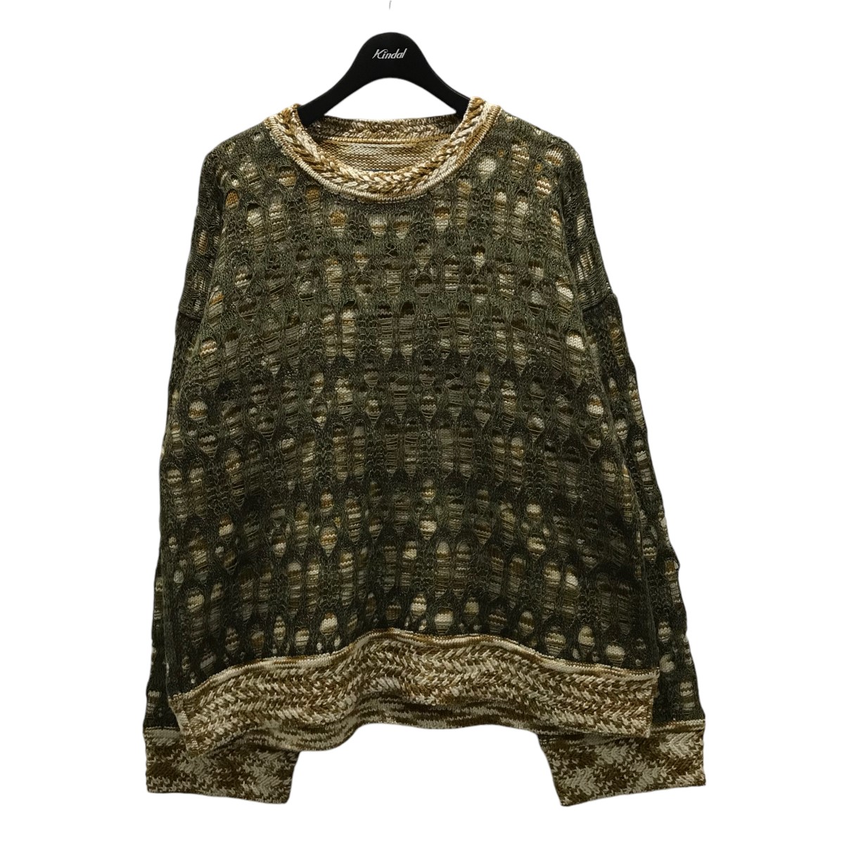【中古】 NAMESAKE 24AW 【NS HAMMONS PERFORATED CREWNECK】 デザインニット ベージュ×オリーブ サイズ：S 【価格見直し】 24,235円