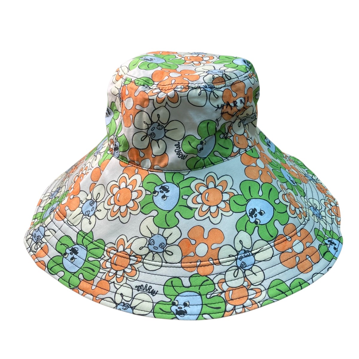 【中古】 MARNI 花柄バケットハット アイボリー×グリーン×オレンジ サイズ：M 【価格見直し】