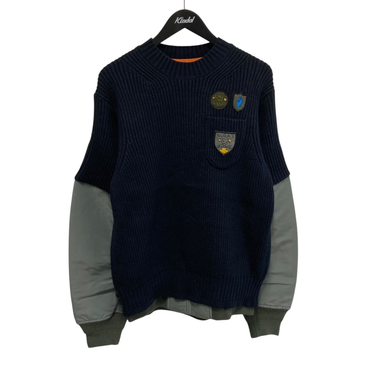 【中古】 sacai×Mark Gonzales Gonz 24AW Multi Patch Nylon Twill×Knit Sweater ニット 24-03550M ネイビー×カーキ サイズ：1 【価格見直し】