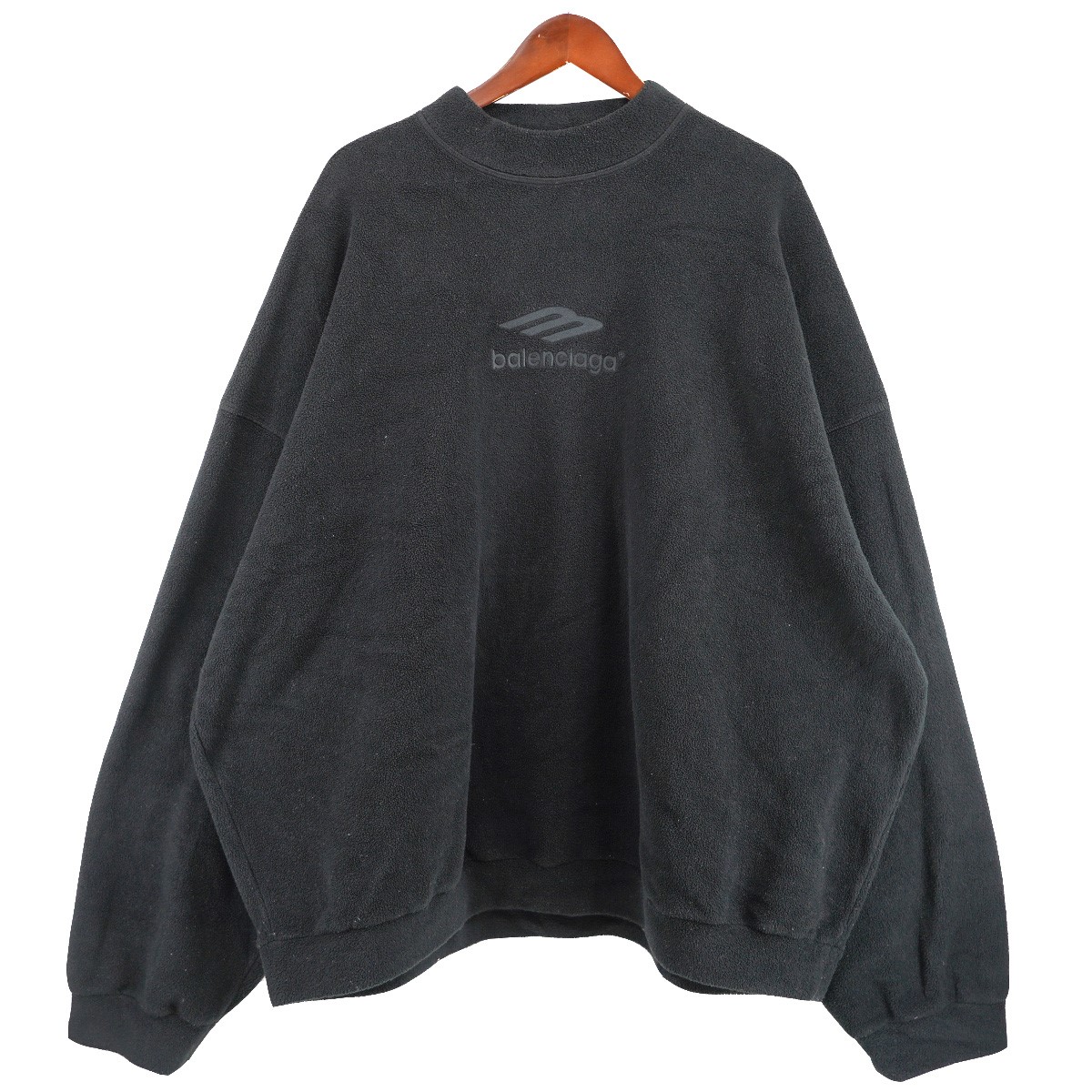 【中古】 BALENCIAGA 23AW 3B Embroidered Sweatshirt オーバーサイズ エンボス スポーツ ロゴ フリース プルオーバー スウェット ブラック サイズ:M 【価格見直し】